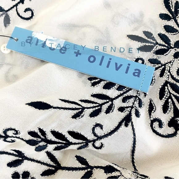 Alice + Olivia Blue/White Preston Embroidered Long Sleeve Peasant Top Size S - Picture 7 of 9